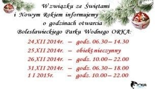 Świąteczny harmonogram Bolesławieckiego Parku Wodnego ORKA